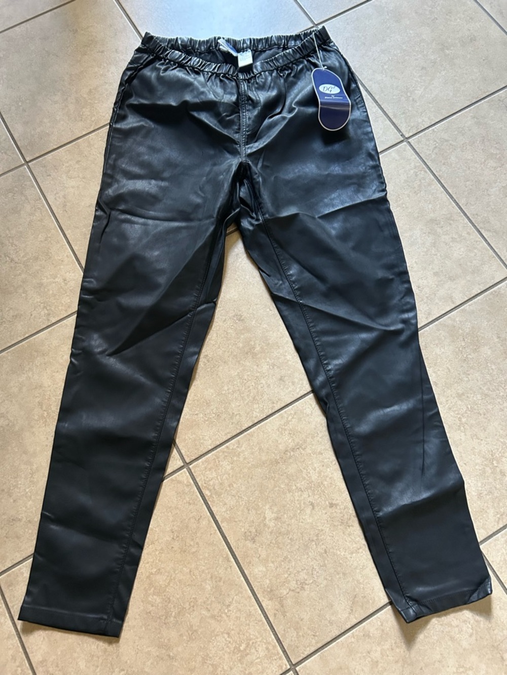 DG2 by Diane Gilman Black Faux Leather Elastic Waist Pants